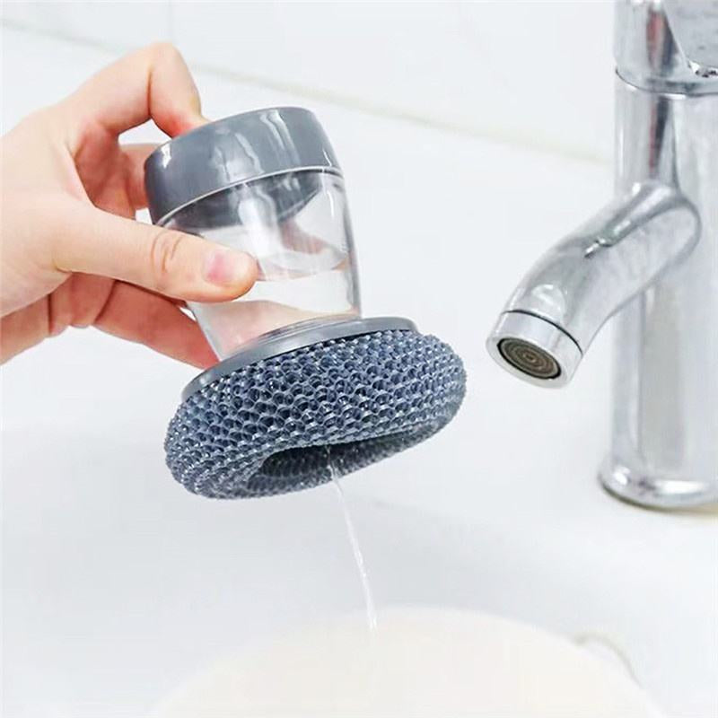 Soap Dispensing Palm Brush for Kitchen Cleaning – Pack of 2 Dishwashing Scrubbers