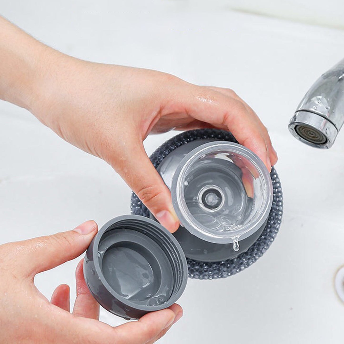 Soap Dispensing Palm Brush for Kitchen Cleaning – Pack of 2 Dishwashing Scrubbers