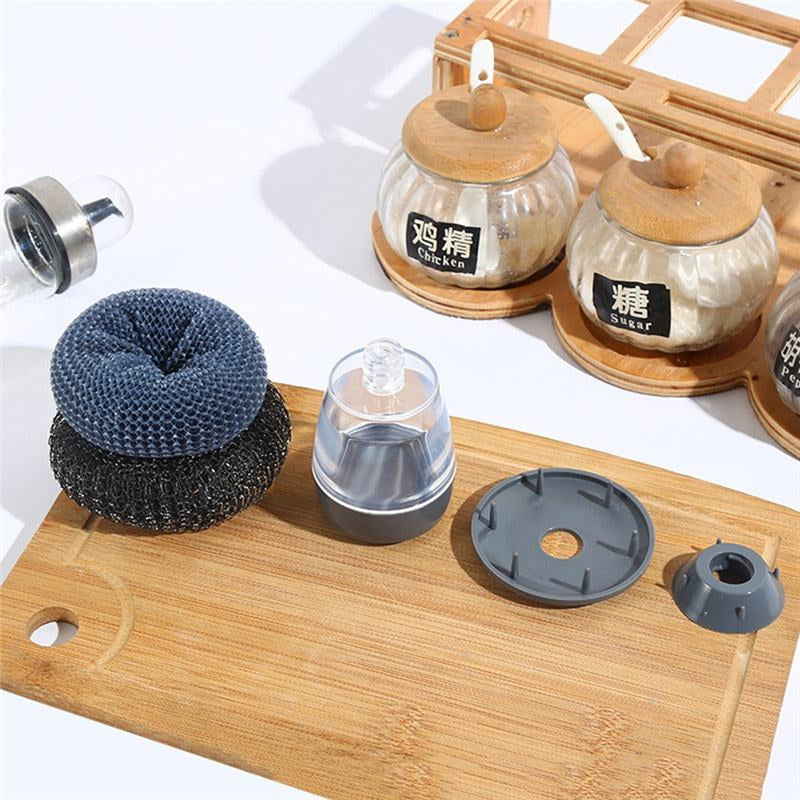 Soap Dispensing Palm Brush for Kitchen Cleaning – Pack of 2 Dishwashing Scrubbers