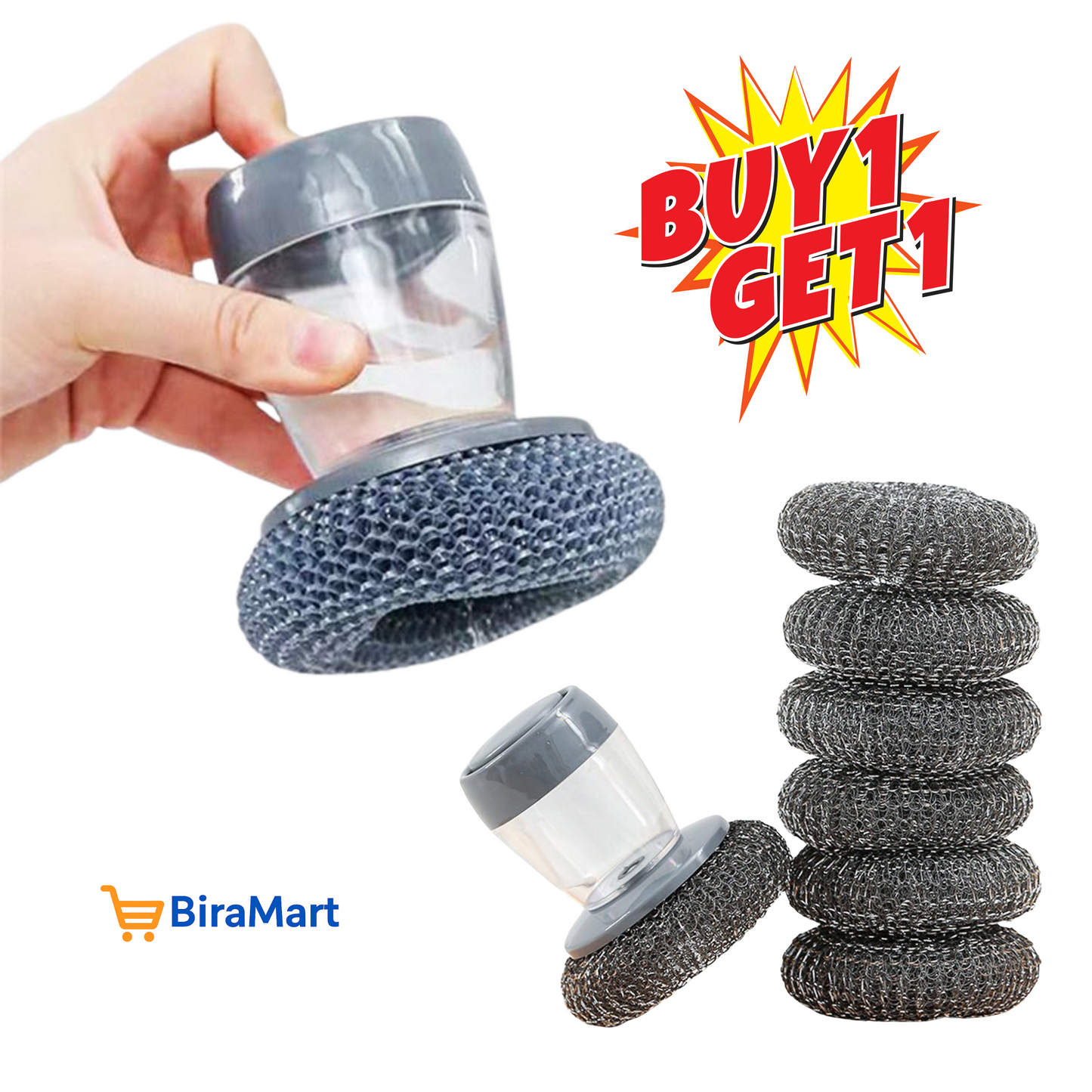 Soap Dispensing Palm Brush for Kitchen Cleaning – Pack of 2 Dishwashing Scrubbers